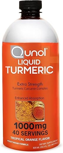 Curcumin Líquido com Pimenta Preta, 1000mg, Fortalecimento Extra, Saúde das Articulações, 40 Porções, 600ml - Qunol