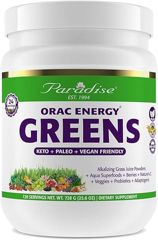 Pó de Energia ORAC Greens, Poder Antioxidante de 24 Porções de Frutas – 100g - Paradise Herbs