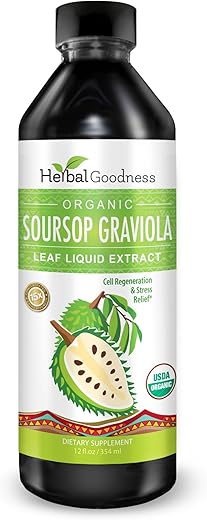 Extrato de Folha de Graviola Soursop 15X Força – Gotas Líquidas de Amargor de Soursop – Orgânico, Kosher – Suporte Celular, Regeneração, Alívio do Estresse, Impulso Imunológico, Relaxamento, 15ml - Herbal Goodness