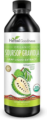 Extrato de Folha de Graviola Soursop 15X Força – Gotas Líquidas de Amargor de Soursop – Orgânico, Kosher – Suporte Celular, Regeneração, Alívio do Estresse, Impulso Imunológico, Relaxamento, 15ml - Herbal Goodness