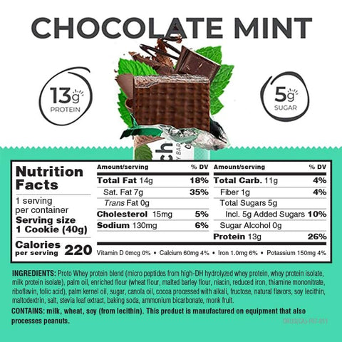 Barras de Wafer de Proteína, Snacks de Alta Proteína com Sabor Delicioso, Chocolate Menta, 40g (12 Unidades) - Power Crunch