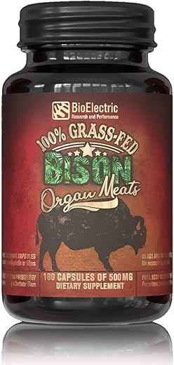 BioElectric Research and Performance - Suplemento Orgânico de Órgãos de Bisão 100% Alimentado com Grama, Liofilizado – Fonte Única Rastreável, Alternativa Nativa ao Boi, O Original Multivitamínico, Mineral