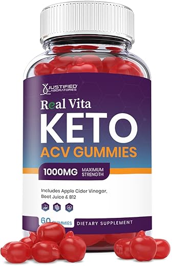 Justified Laboratories - Real Vita Keto ACV Gummies 1000MG com Suco de Romã, Beterraba e Vitamina B12 – 60 Gummys