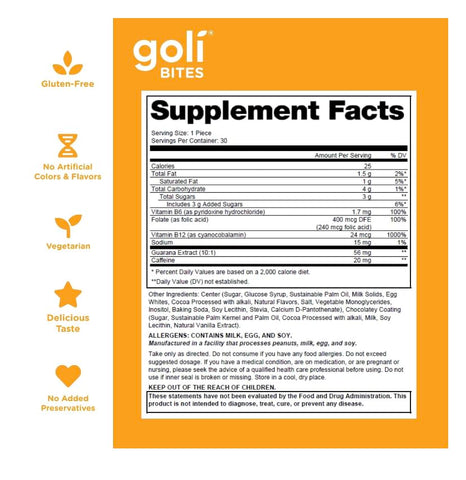 Nutrition Energy Bites Sabor Chocolate Caramelo Salgado, Cafeinado, Vegetariano, Sem Glúten e Sem Conservantes Adicionados, 30 Unidades (Embalagem de 1) - Goli