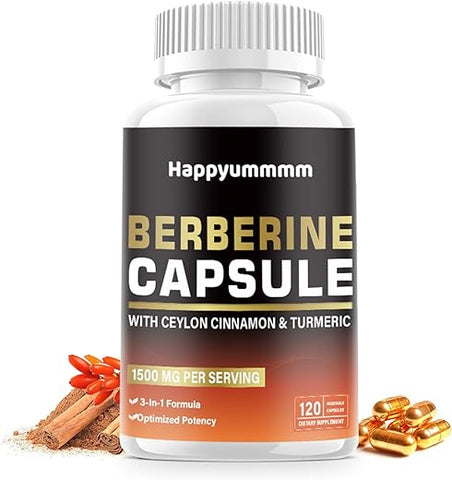 Happyummmm - Berberine 1500mg – Cápsulas de Berberina 120 Unidades