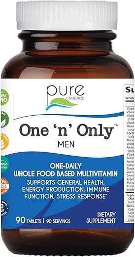 One N Only Multivitamínico para Homens, Suplemento Herbal Natural Diário com Vitamina D3, B12 e Biotina com Alimentos Integrais, 90 Comprimidos - PURE ESSENCE LABS
