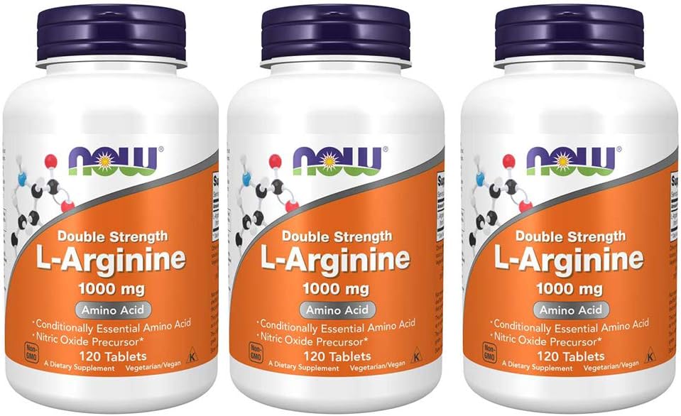 NOW Foods - Now Foods L-Arginine 1000mg – 120 Comprimidos (Pacote com 3) – Aumente sua energia e desempenho físico com L-Arginina de alta qualidade!
