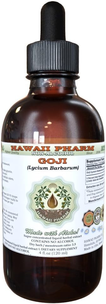Goji Extrato Líquido Sem Álcool, Goji Orgânico (Lycium Barbarum) Seco Glicerito de Bagas Hawaii Pharm Suplemento Herbal Natural 60 ml
