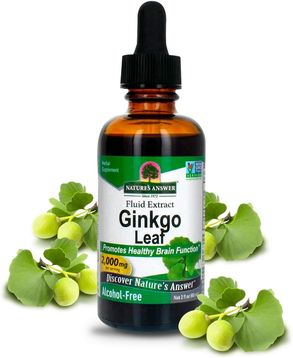 Nature's Answer - Nature’s Answer Extrato de Folha de Ginkgo Biloba Sem Álcool, 60 ml, 2 Unidades | Suporte para um Cérebro Saudável | Promove a Função Cognitiva | Aumenta a Clareza Mental | Auxílio Natural para Concentração