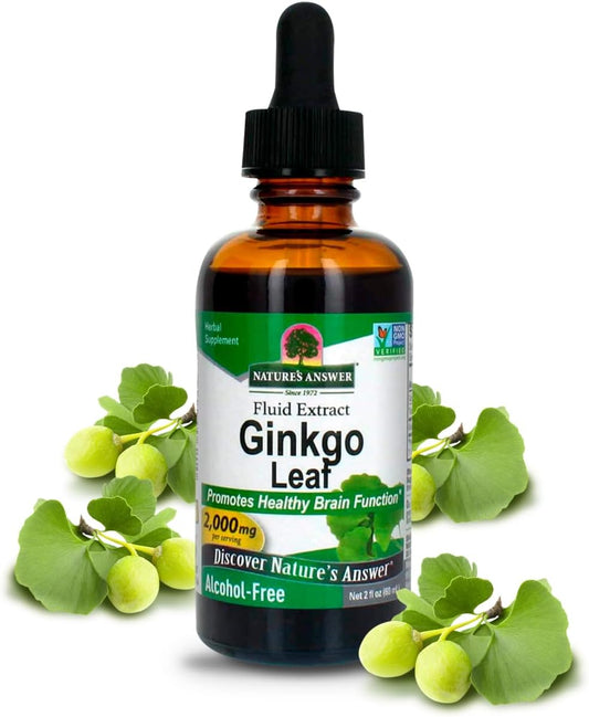 Nature's Answer - Nature’s Answer Extrato de Folha de Ginkgo Biloba Sem Álcool, 60 ml, 2 Unidades | Suporte para um Cérebro Saudável | Promove a Função Cognitiva | Aumenta a Clareza Mental | Auxílio Natural para Concentração