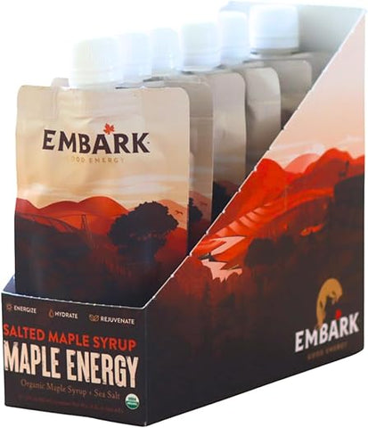 Embalagem com 6 Sachês de 90g de Gel Energético de Xarope de Bordo Embark, Nutrição Esportiva Natural Certificada Orgânica, Vegano, Sem Glúten, para Atletas e Aventureiros
