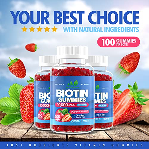 Just Nutrients - Gomas de Biotina 10.000mcg para Mulheres – Fortaleça seus cabelos e unhas com as melhores gomas de biotina
