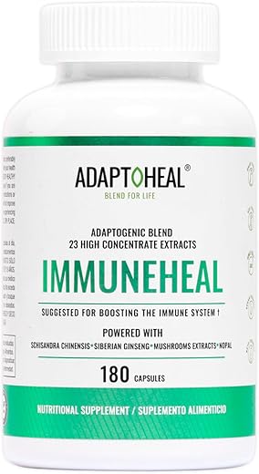 ADAPTOHEAL - Immuneheal – Adaptogen, Reforço do Sistema Imunológico com Schisandra Chinensis, Ginseng e Extrato de Cogumelo (180 Cápsulas)