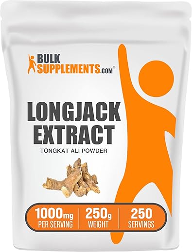 Longjack Extract Powder BulkSupplements.com – Tongkat Ali para Homens – Eurycoma Longifolia – Suporte à Libido (250g – 8.8oz)
