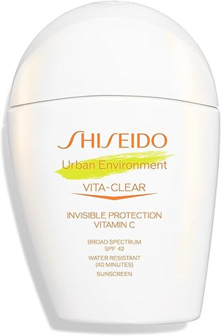 Shiseido Urban Environment Vita-Clear Protetor Solar FPS 42 – 30 mL: Fórmula Invisível com Vitamina C – Efeito Maquiagem sem Brilho por 8 Horas – Não Comedogênico