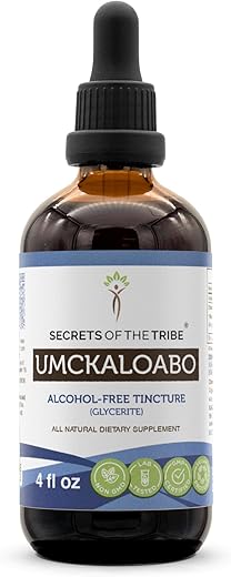 Secrets of the Tribe - Segredos da Tribo – Extrato de Umckaloabo sem Álcool, Raiz Seca de Umckaloabo (Pelargonium Sidoides) Selvagem, 118 ml