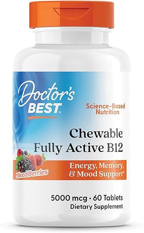 Doctor's BEST - Vitamina B12 Mastigável Doctor’s Best – 60 comprimidos – 1000 mcg – Energia e Saúde