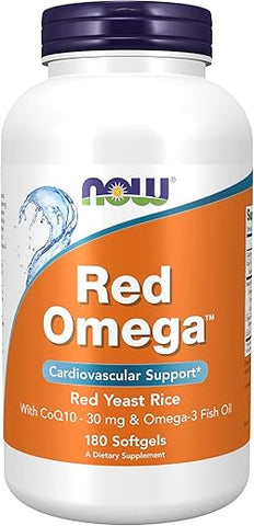 Suplementos, Red Omega™ com CoQ10 30 mg e Óleo de Peixe Ômega-3, Suporte Cardiovascular*, 180 Softgels - NOW Foods