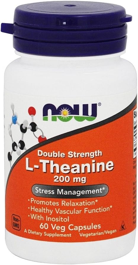 L-Theanine Suntheanine 200 mg – 60 Cápsulas Vegetais Pack de 3 | Aumente a Calma e o Foco | Marca de Confiança - NOW Foods