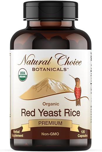 Natural Choice Botanicals - Suplemento de Arroz Vermelho Orgânico Certificado – 120 Cápsulas, 2 Meses de Fornecimento – Marca em Destaque