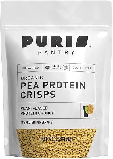 Crisps de Proteína de Ervilha Orgânica, 454g, Isolado de Proteína de Ervilha Orgânica Certificada, Crocante de Proteína Keto, Feito 100% nos EUA, Não-OGM, Sem Glúten, Sem Açúcar, Sem Soja, 18g de Proteína, 7g de - PURIS