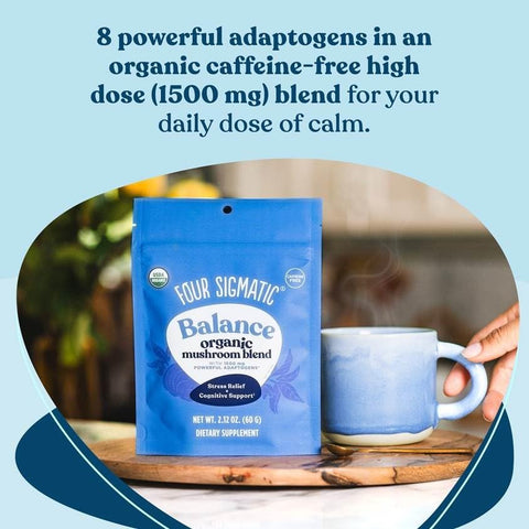 Mix Balance Adaptogen e Cogumelo | Suplemento Adaptogênico com Ashwagandha, Moringa, Manjericão Sagrado, Reishi, Chaga e Mais | Alívio Natural do Estresse e Reforço Imunológico - Four Sigmatic