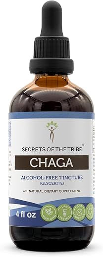 Secrets of the Tribe - Segredos da Tribo: Extrato de Chaga Selvagem (Inonotus obliquus) em Tintura sem Álcool, Suplemento de Tintura de Cogumelo Seco (120 ml)