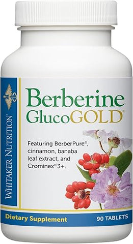 DR.WHITAKER - Dr. Whitaker’s Berberine GlucoGold – 1500 mg de BerberPure Berberina, Canela Concentrada, Crominex Cromo e Extrato de Folha de Banaba (90 Comprimidos)