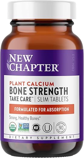 Suplemento de Cálcio para Fortalecimento Ósseo com Alimentos Integrais, Vitamina K2 D3 Magnésio, Vegetariano, Sem Glúten 90 Comprimidos (1 Mês de Fornecimento) - New Chapter