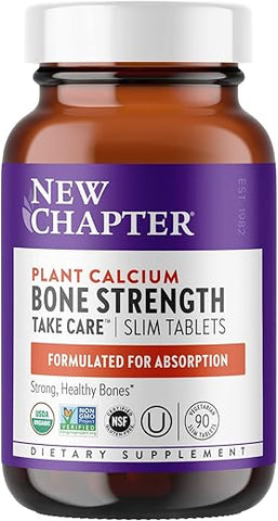 Suplemento de Cálcio para Fortalecimento Ósseo com Alimentos Integrais, Vitamina K2 D3 Magnésio, Vegetariano, Sem Glúten 90 Comprimidos (1 Mês de Fornecimento) - New Chapter