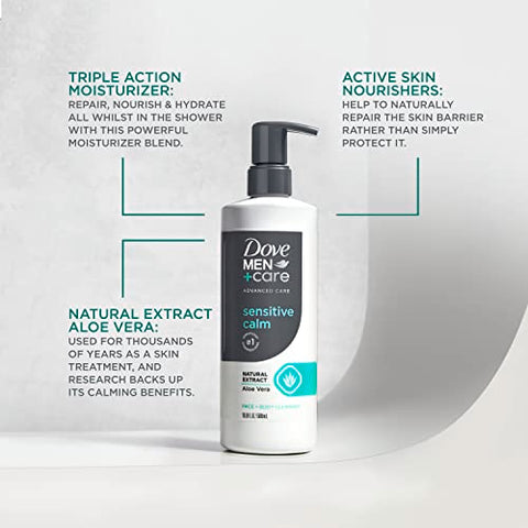 DOVE MEN + CARE - DOVE MEN CARE – Sabonete Líquido Facial e Corporal Avançado Sensitive Calm 3 Unidades para Pele Sensível – Gel de Banho com Extrato Natural de Aloe Vera 500ml