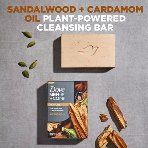 DOVE MEN + CARE - DOVE MEN CARE Sabonete em Barra 4 em 1 Óleo de Sândalo e Cardamomo 4 Barras para Rejuvenescer a Pele no Banho – Cabelo, Corpo, Rosto