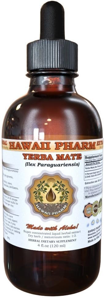 Hawaii Pharm - HawaiiPharm Extrato Líquido de Yerba Mate, Yerba Mate Orgânica (Ilex Paraguariensis) Tintura, Herbal, Feito nos EUA, 60 ml