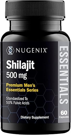 Essentials Cápsulas de Shilajit – 500mg, Padronizado para 50% de Ácidos Fúlvicos, Himalaia, Shilajit Puro para Homens, 60 Cápsulas - Nugenix