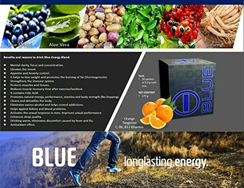 Blue Energy Blend - Bhip I – Bebida Energética Natural Azul – 100% Natural – Sem Queda – Energia Duradoura – 30 Sachês/Caixa – Vitaminas