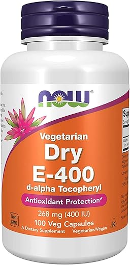 NOW Foods - Now Foods Vitamina E-400 Seca – 100 Cápsulas (2 pacotes) – 800 UI – Antioxidante Natural – Saúde da Pele e do Coração