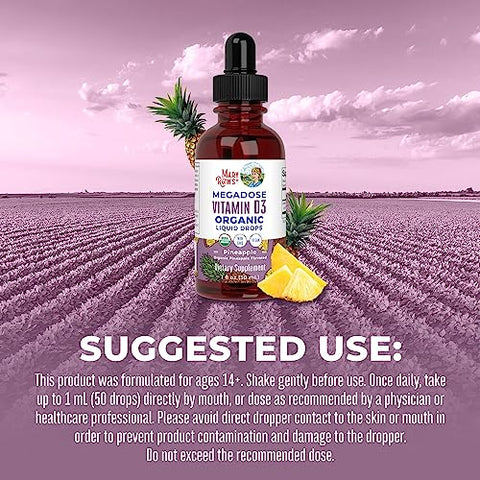 Gotas Líquidas de Vitamina D3 | Megadosagem 4000 UI | Spray Líquido de Vitamina D Orgânica Certificada pelo USDA para Adultos - MaryRuth Organics