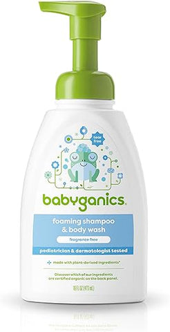 Shampoo e Sabonete Líquido para Bebês, Frasco com Dosador, Sem Fragrância, Hipoalergênico e Sem Lágrimas, 473 ml, Embalagem Pode Variar - Babyganics