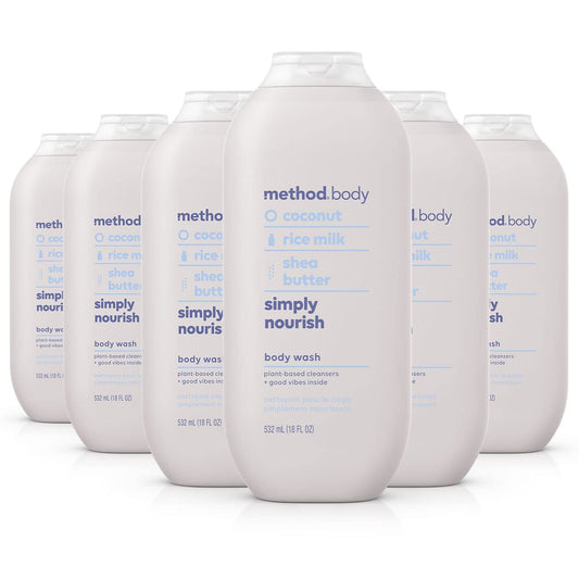 Body Wash Simply Nourish, Livre de Parabenos e Ftalatos, 532 ml (Pack com 6 unidades) - Method