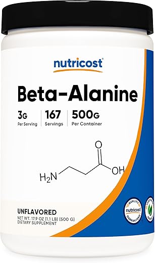 Beta Alanine em Pó 500g – Puro Beta Alanine, Livre de Glúten - Nutricost