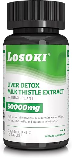 Losoki - Suplemento de Suporte Hepático com Cardo Mariano Silimarina, Extrato de Alcachofra e Cúrcuma – Melhore a Função Hepática e Promova o Bem-Estar Digestivo – 60 Comprimidos