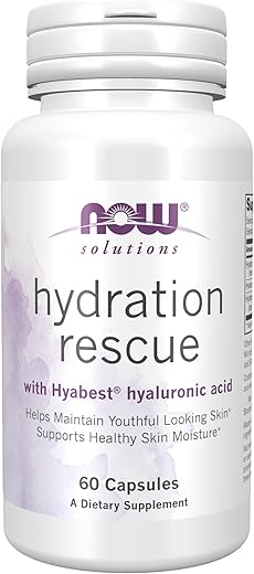 Solutions, Resgate de Hidratação com Ácido Hialurônico Hyabest®: Mantém a Pele com Aparência Jovem*, Suporta a Hidratação Saudável da Pele*, 60 Cápsulas Vegetais - NOW Foods