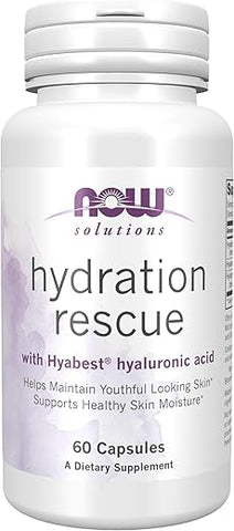 Solutions, Resgate de Hidratação com Ácido Hialurônico Hyabest®: Mantém a Pele com Aparência Jovem*, Suporta a Hidratação Saudável da Pele*, 60 Cápsulas Vegetais - NOW Foods