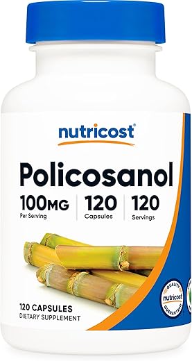 Policosanol 100mg – 120 Cápsulas | Sem Glúten, Não-OGM, Amigável aos Vegetarianos - Nutricost