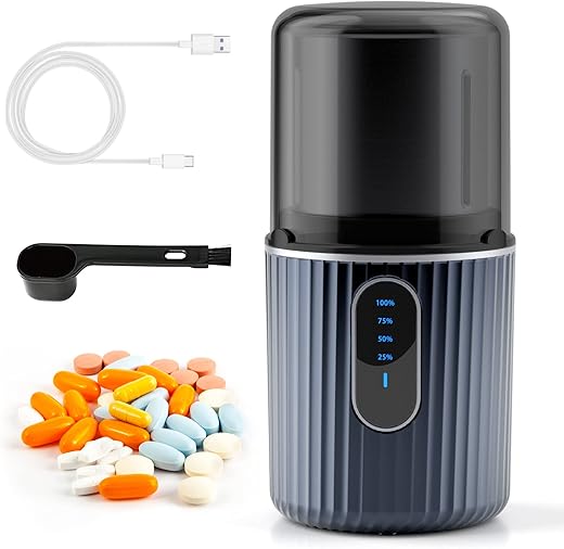 AUSSNICE - Triturador de Comprimidos Elétrico sem Fio – Moedor e Pulverizador de Pílulas – Triture e Pulverize Múltiplos Comprimidos, Medicamentos e Vitaminas em Pó Fino – Copo de Moagem Removível – [Nome da Marca]