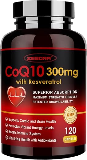 CoQ10-300mg com Trans-Resveratrol e PQQ – Potente Antioxidante para Saúde – 60 Cápsulas - ZEBORA