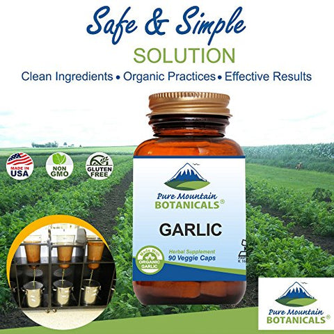 Pílulas de Alho Orgânico Allium Sativum 500mg – Cápsulas Veganas Kosher da Pure Mountain Botanicals para Imunidade e Saúde Cardiovascular