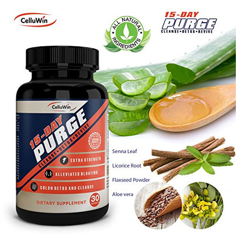 CelluWin - 15-Day Purge Rapid Colon Cleanse – Pílulas Naturais de Desintoxicação para Inchaço, Prisão de Ventre e Gases – Suporte para Mais Energia e Boa Gestão de Peso – Limpeza Corporal para Mulheres e Homens