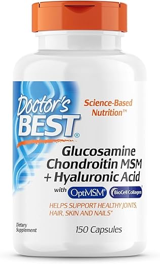 Doctor's BEST - Doctor’s Best Glucosamina Condroitina MSM Ácido Hialurônico com OptiMSM Apresentando Colágeno Biocell, Suporte Articular, Não-OGM, Sem Glúten