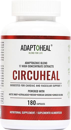 ADAPTOHEAL - Suplemento de Suporte à Pressão Arterial com Astragalus, Ginkgo Biloba, Rhodiola Rosea, Reishi Mushroom – Promove a Saúde Cardiovascular, do Coração e a Circulação Sanguínea (180 cápsulas)